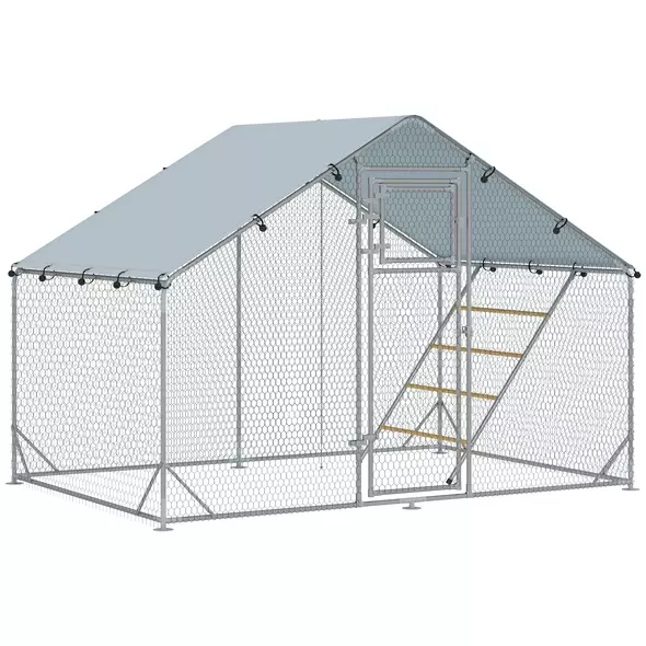 PawHut Walk-in Chicken Run w/ Cover, Feeding Door, Hanging Feeder, Perch, for 6-8 Poultry - 1