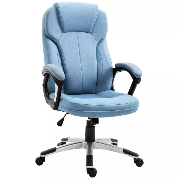 Vinsetto Office Chair, Linen Fabric Desk Chair, Height Adjustable Computer Chair with Padded Armrests, Swivel Wheels and Tilt Function, Blue - 1