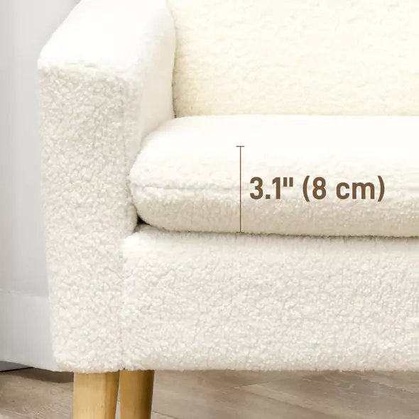 HOMCOM Armchair, Upholstered Accent Chair with Wood Legs and Wide Padded Seat, Teddy Occasional Chair, Cream White - 7