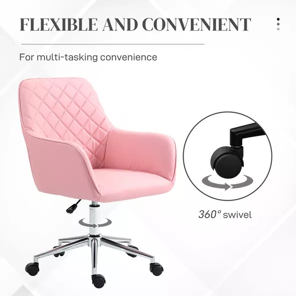 Vinsetto Office Desk Chair, Leather-Feel Fabric Computer Swivel Chair with Rolling Wheels and Adjustable Height for Home, Pink - 5