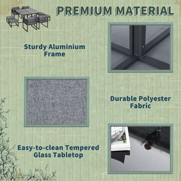Outsunny Nine-Piece Aluminium Garden Set, with Glass-Top Table - Grey - 5