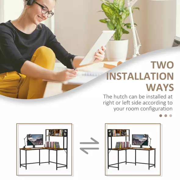 HOMCOM L Shaped Desk with Book Shelf, Industrial Corner Computer Desk, Writing Table with Steel Frame for Home Office, Bedroom, Study Room, 140 x 125cm, Brown - 5