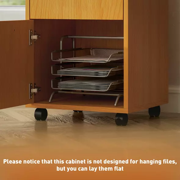 HOMCOM 60cm Filing Cabinet with Drawer, Open Shelf, Metal Handles and 4 Wheels, Office Home Organiser Mobile Printer, Natural Wood Finish - 7