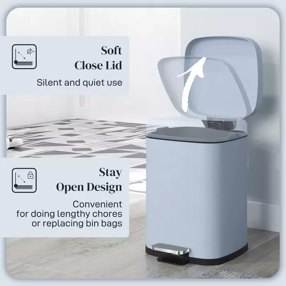 HOMCOM 12L Modern Boxy Metal Home Kitchen Bin - Light Blue - 5