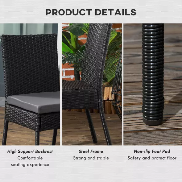 Outsunny Set of Four Armless Rattan Garden Chairs - Black - 6