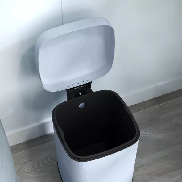 HOMCOM 12L Modern Boxy Metal Home Kitchen Bin - Light Blue - 9