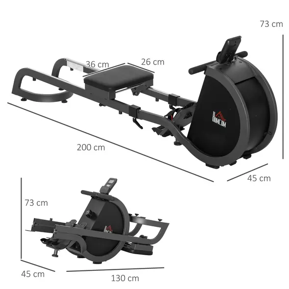 HOMCOM Folding Rowing Machine with 16-Level Adjustable Magnetic Resistance, Aluminium Side Rail, Digital Monitor, Cardio Workout Rower, 130kg Weight Capacity for Home, Gym, Office - 3