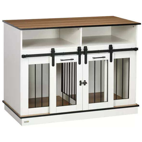 PawHut Dog Crate Furniture for Small and Large Dogs, with Movable Divider - White - 1
