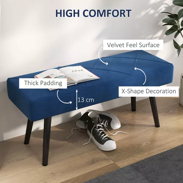 HOMCOM End of Bed Bench with X-Shape Design and Steel Legs, Upholstered Hallway Bench for Bedroom, Blue - 4