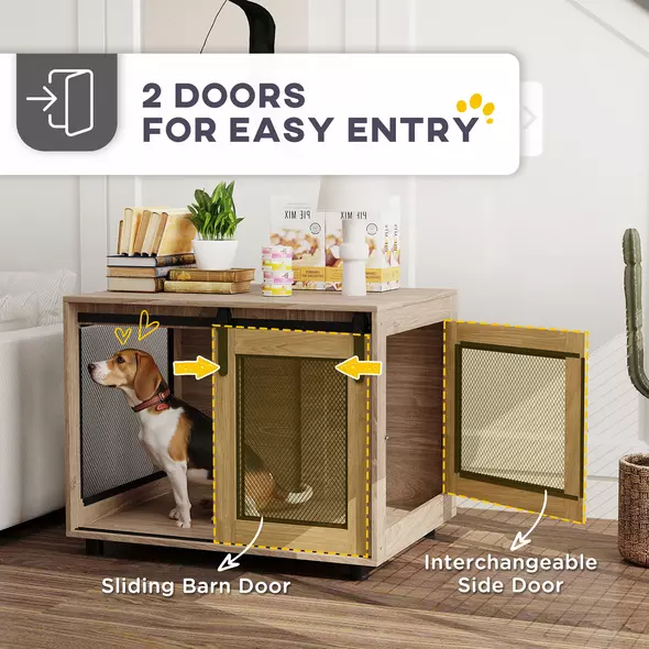 PawHut Dog Crate Furniture with Sliding Door for Medium Dogs, Brown - 6