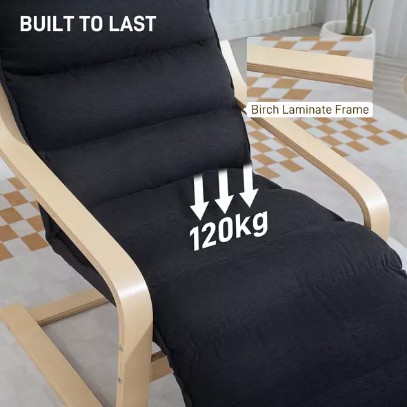 HOMCOM Curved Wooden Accent Chair, with Adjustable Footrest - Black - 7