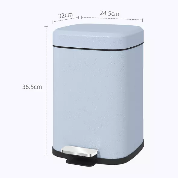 HOMCOM 12L Modern Boxy Metal Home Kitchen Bin - Light Blue - 3