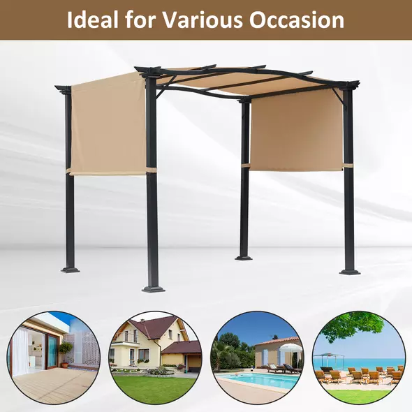 Outsunny Outdoor Retractable Pergola Garden Gazebo with Two Adjustable Side Canopy Overhead Sun Shade Backyard Canopy Cover, Steel Khaki 2.96x2.45x2.3m - 7