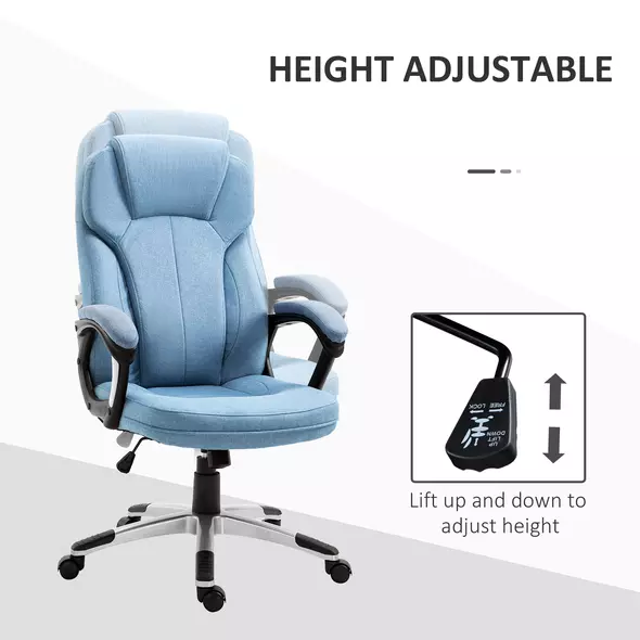 Vinsetto Office Chair, Linen Fabric Desk Chair, Height Adjustable Computer Chair with Padded Armrests, Swivel Wheels and Tilt Function, Blue - 4