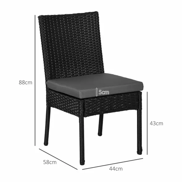Outsunny Set of Four Armless Rattan Garden Chairs - Black - 3