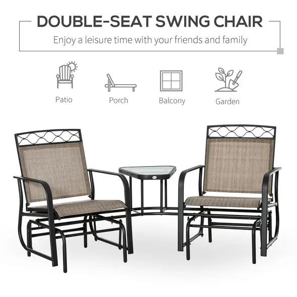 Outsunny Double Outdoor Glider Chair, 2 Seater Patio Rocking Chairs, Swing Bench with Tempered Glass Table, Breathable Mesh Fabric for Backyard, Garden, Porch, Brown - 4