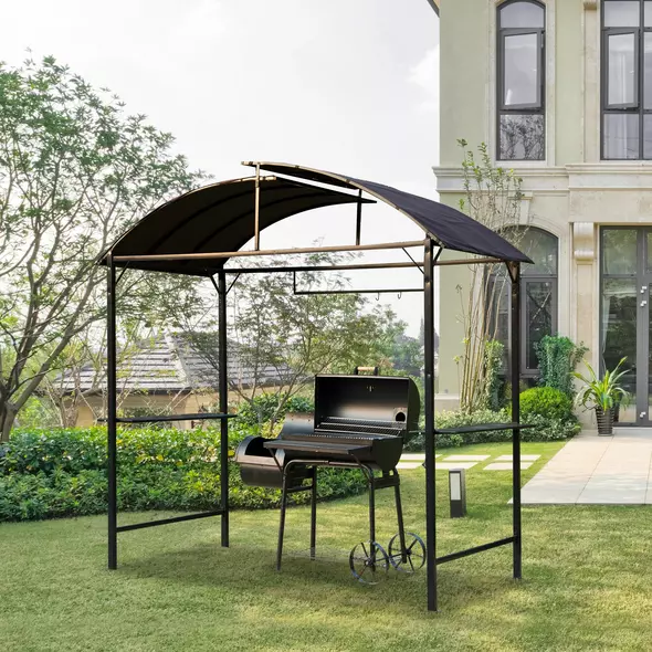 Outsunny Metal Smoking Gazebo Marquee Garden Patio BBQ Tent Grill Canopy Awning Shelter - Coffee - 2