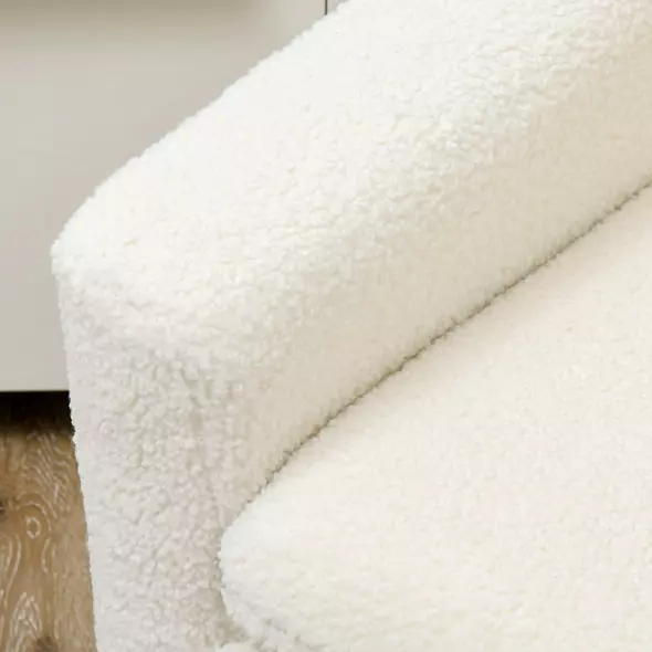 HOMCOM Armchair, Upholstered Accent Chair with Wood Legs and Wide Padded Seat, Teddy Occasional Chair, Cream White - 8