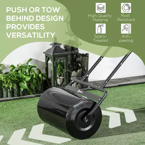 Outsunny 38L Fillable Cylinder Steel Lawn Roller - Black - 6