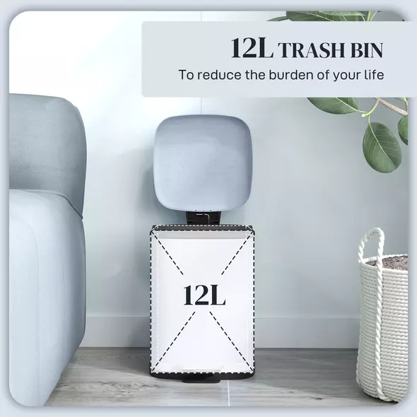 HOMCOM 12L Modern Boxy Metal Home Kitchen Bin - Light Blue - 4