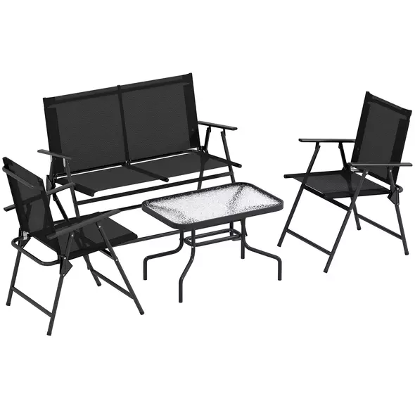 Outsunny Four-Piece Metal Garden Sofa Set - Black - 1