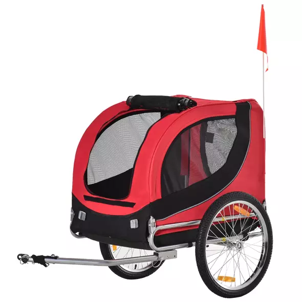 PawHut Steel Dog Bike Trailer Pet Cart Carrier for Bicycle Kit Water Resistant with Hitch Coupler Travel Black and Red - 1