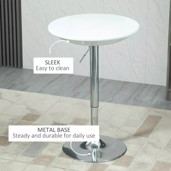 HOMCOM Modern Round Bar Table Adjustable Height Home Pub Bistro Desk Swivel Painted Top with Silver Steel Leg and Base, White - 6