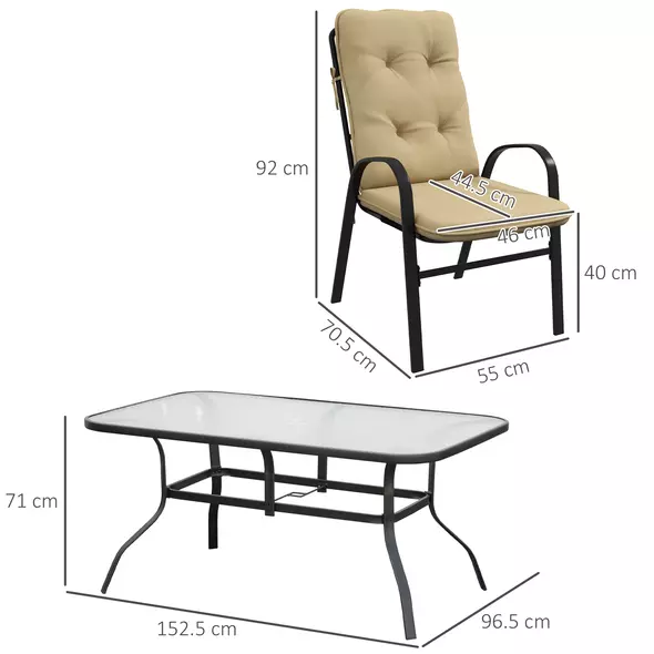 Outsunny Seven-Piece Garden Dining Set with Cushions - Beige - 3