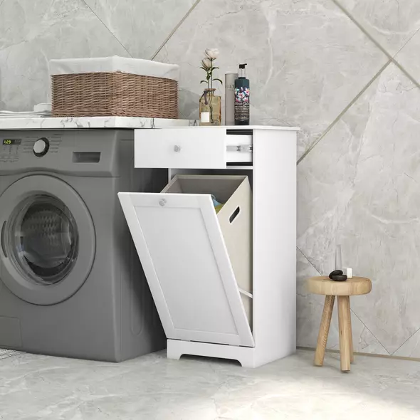 HOMCOM Single Hamper Laundry Storage Cabinet - White - 2