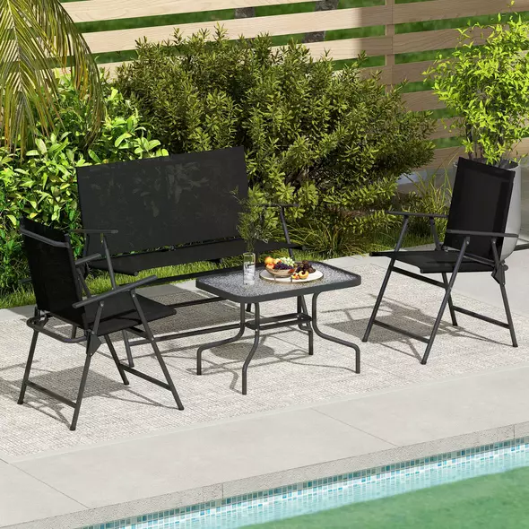 Outsunny Four-Piece Metal Garden Sofa Set - Black - 9