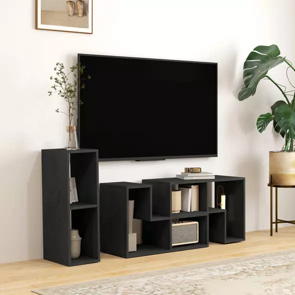HOMCOM Three-Block Modular TV Stand - Black Wood-Effect - 2