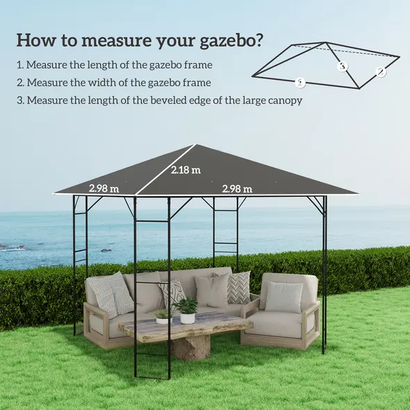 Outsunny 3 x 3(m) Gazebo Canopy Replacement Cover, Garden Gazebo Roof Replacement with Drain Holes, Water Resistant PVC Coating, 370g/㎡, UPF30+, TOP COVER ONLY, Grey - 3