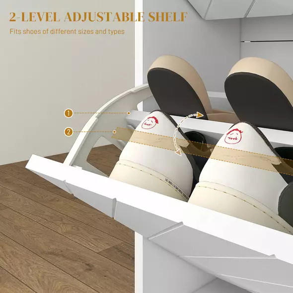 HOMCOM 12 Shoe Storage Cabinet, with Chevron Indents and Gold Tone Accents - White - 5