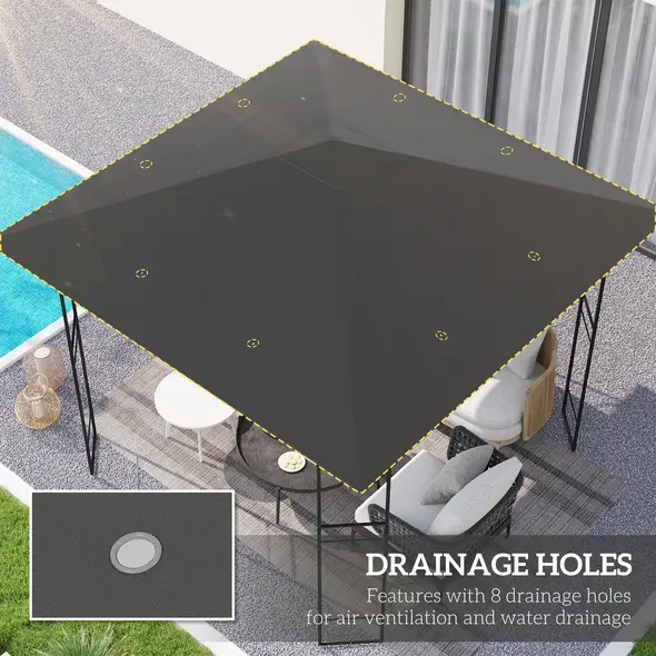 Outsunny 3 x 3(m) Gazebo Canopy Replacement Cover, Garden Gazebo Roof Replacement with Drain Holes, Water Resistant PVC Coating, 370g/㎡, UPF30+, TOP COVER ONLY, Grey - 4