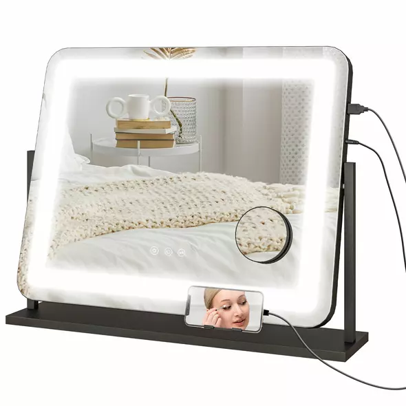 HOMCOM LED Light Tabletop Makeup Mirror, with Adjustable Settings - 1