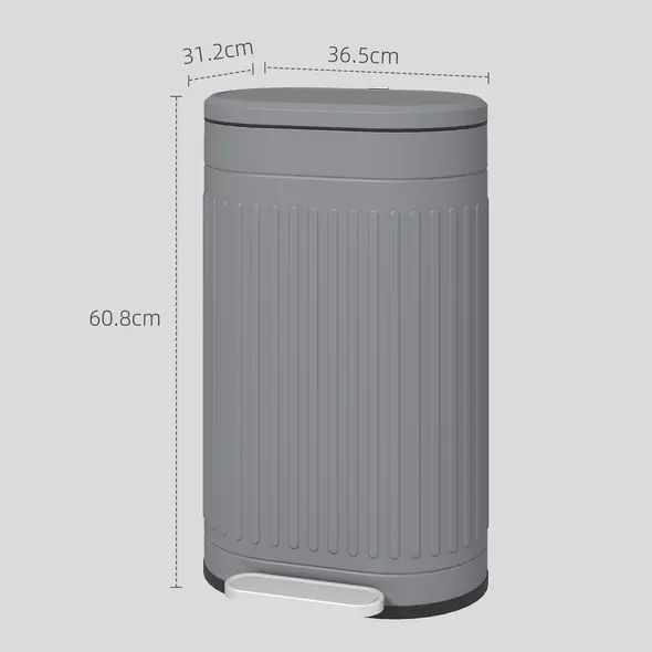 HOMCOM 30L Metal Kitchen Bin, with Soft-Close Lid - Grey - 3