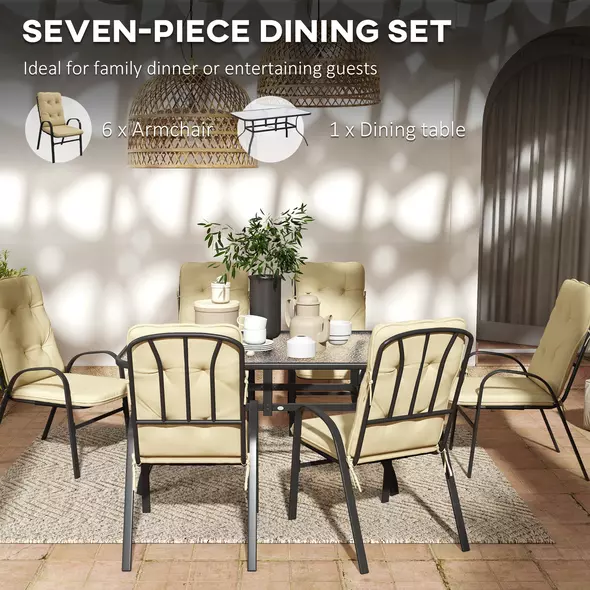 Outsunny Seven-Piece Garden Dining Set with Cushions - Beige - 5