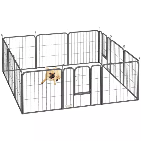 PawHut 12-Panel Solid Dog Playpen with Doors, for Small Dogs, 60cm High, Black - 1