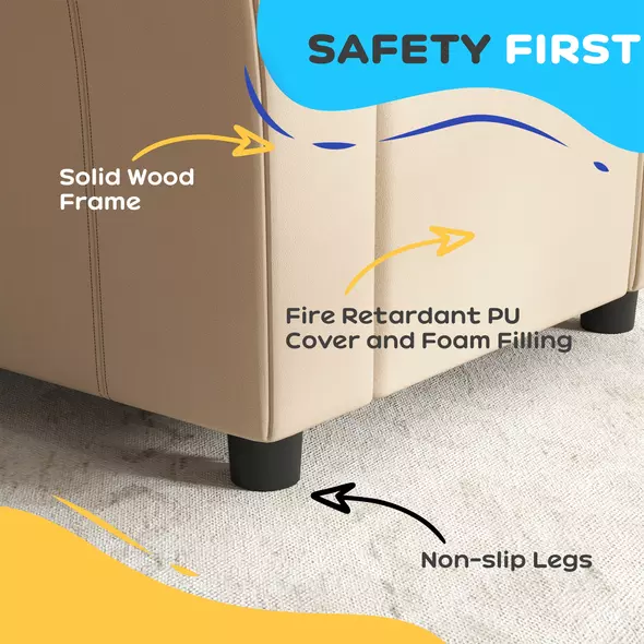 HOMCOM Kids Recliner Chair, PU Leather with Adjustable Backrest, Footrest, Padded Headrest, Beige - 6