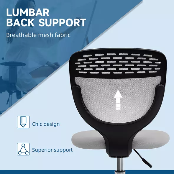 Vinsetto 68-88cm Draughtsman Office Chair, with Wheels - Light Grey - 6