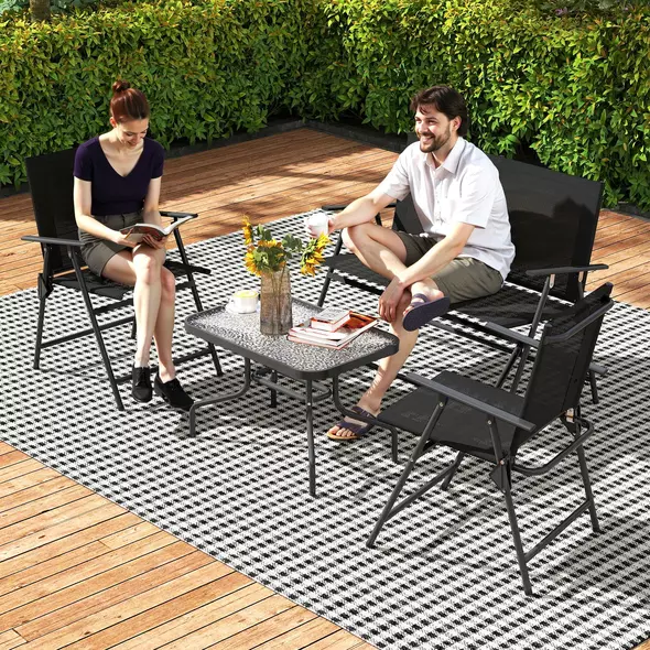 Outsunny Four-Piece Metal Garden Sofa Set - Black - 8