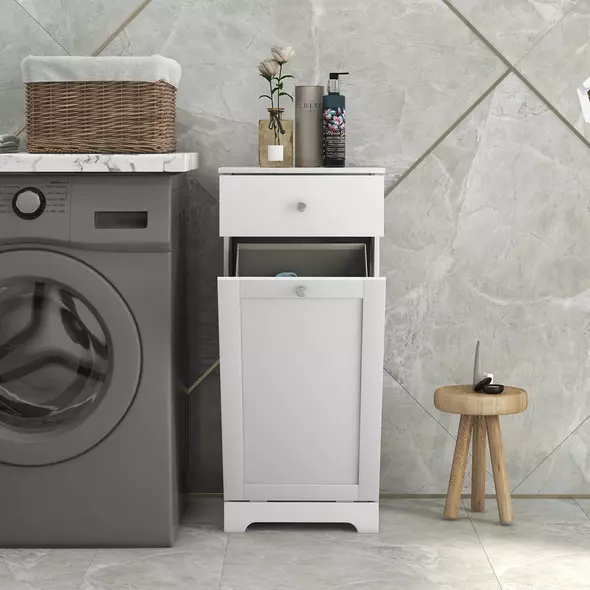 HOMCOM Single Hamper Laundry Storage Cabinet - White - 7