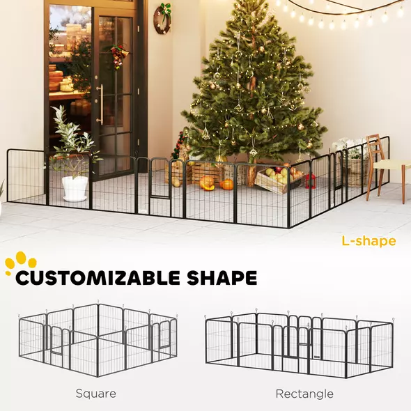 PawHut 12-Panel Solid Dog Playpen with Doors, for Small Dogs, 60cm High, Black - 4
