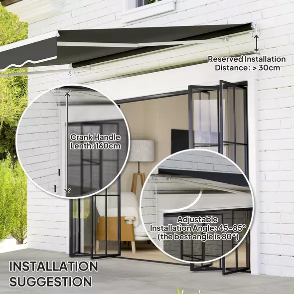 Outsunny Garden Retractable Awning - Black - 9