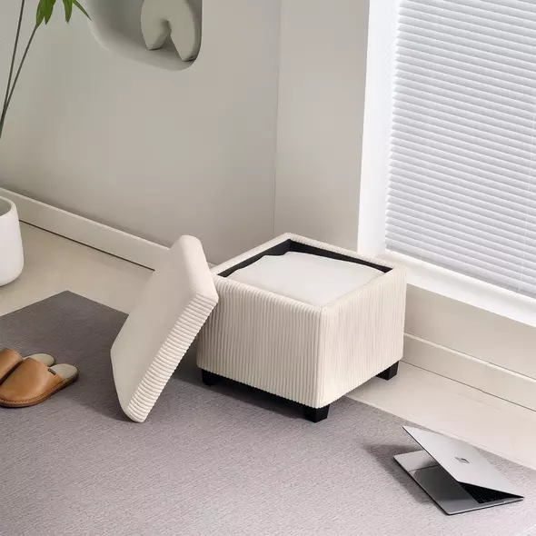 HOMCOM Storage Ottoman Bench, Corduroy Footstool with Removable Lid and Legs, 40cm Storage Chest Box for Living Room, Bedroom, Hallway, Beige - 8
