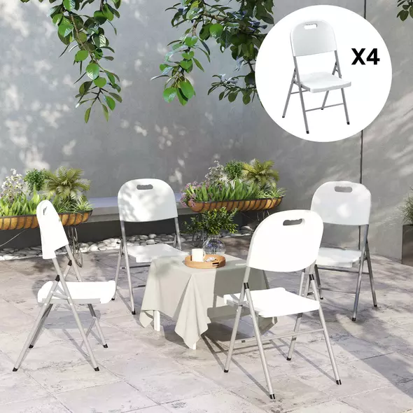 Outsunny Set of Four Foldable Outdoor Chairs - White - 6