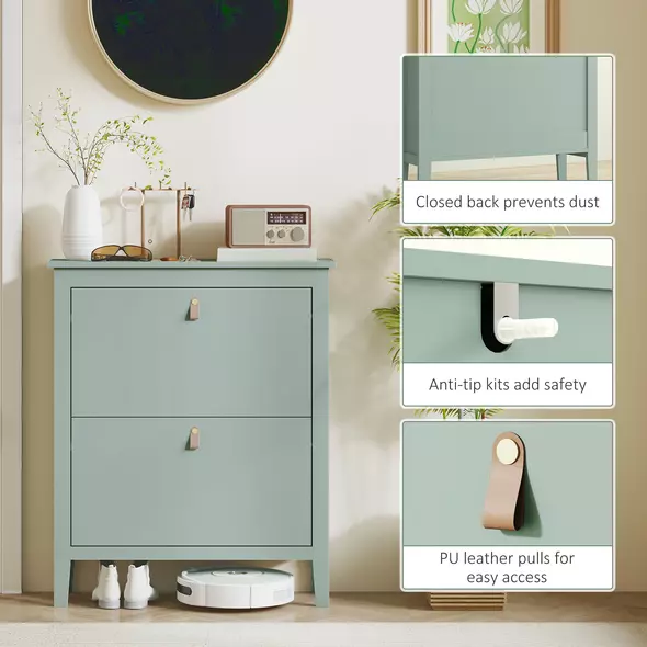HOMCOM Modern Two-Drawer Shoe Cabinet - Green - 7
