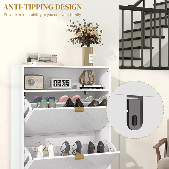 HOMCOM 12 Shoe Storage Cabinet, with Chevron Indents and Gold Tone Accents - White - 8