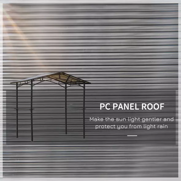 Outsunny 8ft x 5ft Outdoor BBQ Protective Gazebo Tent Aluminium Steel Frame w/ 2 Shelves Hardtop Roof Canopy Ground Stakes Safe Cooking - 4