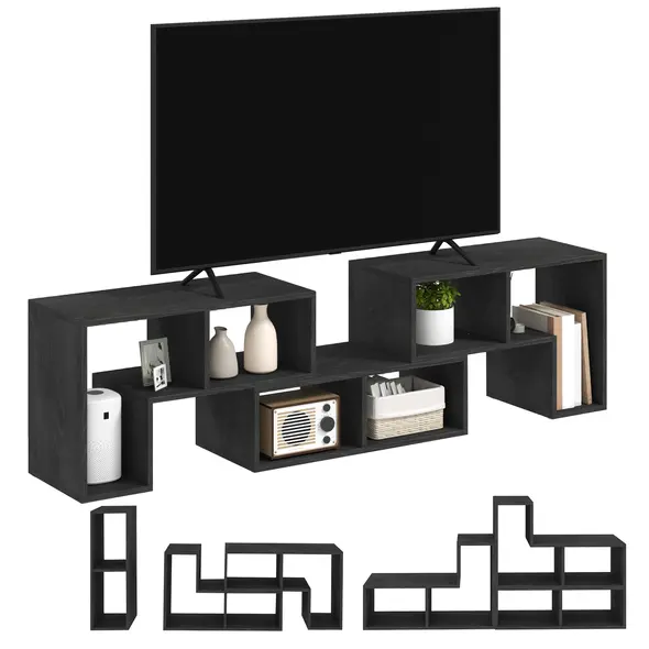 HOMCOM Three-Block Modular TV Stand - Black Wood-Effect - 8